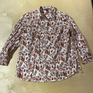 Roaman's White and Brown Paisley Blouse 18 W (OK)